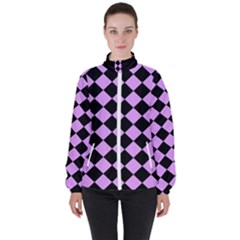 Block Fiesta Black And Lavender Purple Women s High Neck Windbreaker by FashionBoulevard