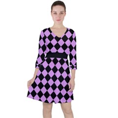 Block Fiesta Black And Lavender Purple Ruffle Dress by FashionBoulevard