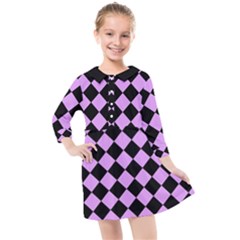 Block Fiesta Black And Lavender Purple Kids  Quarter Sleeve Shirt Dress by FashionBoulevard