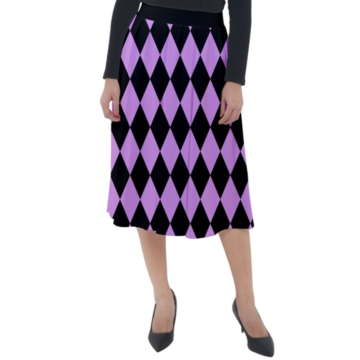 Block Fiesta Black And Lavender Purple Classic Velour Midi Skirt 