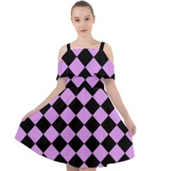 Block Fiesta Black And Lavender Purple Cut Out Shoulders Chiffon Dress