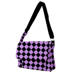 Block Fiesta Black And Lavender Purple Full Print Messenger Bag (l) by FashionBoulevard