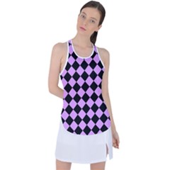 Block Fiesta Black And Lavender Purple Racer Back Mesh Tank Top by FashionBoulevard