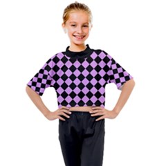 Block Fiesta Black And Lavender Purple Kids Mock Neck Tee