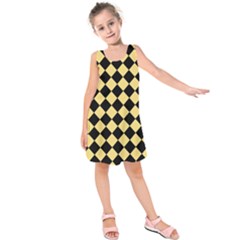 Block Fiesta Black And Mellow Yellow Kids  Sleeveless Dress by FashionBoulevard