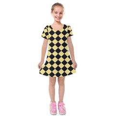 Block Fiesta Black And Mellow Yellow Kids  Short Sleeve Velvet Dress by FashionBoulevard