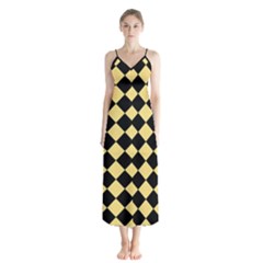 Block Fiesta Black And Mellow Yellow Button Up Chiffon Maxi Dress by FashionBoulevard