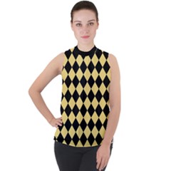 Block Fiesta Black And Mellow Yellow Mock Neck Chiffon Sleeveless Top by FashionBoulevard