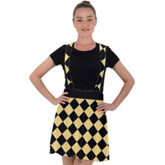 Block Fiesta Black And Mellow Yellow Velvet Suspender Skater Skirt by FashionBoulevard