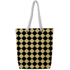 Block Fiesta Black And Mellow Yellow Full Print Rope Handle Tote (small) by FashionBoulevard