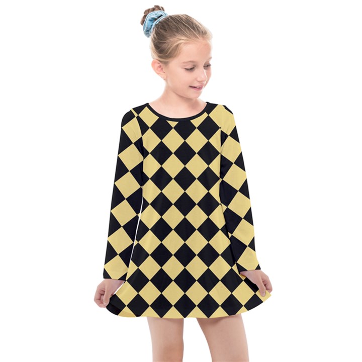 Block Fiesta Black And Mellow Yellow Kids  Long Sleeve Dress