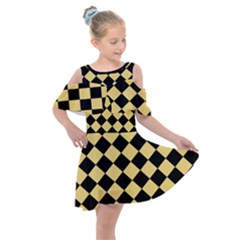 Block Fiesta Black And Mellow Yellow Kids  Shoulder Cutout Chiffon Dress by FashionBoulevard