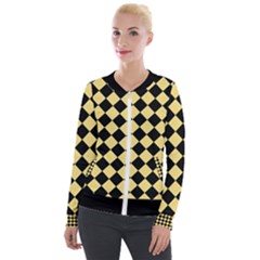 Block Fiesta Black And Mellow Yellow Velour Zip Up Jacket by FashionBoulevard