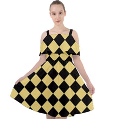 Block Fiesta Black And Mellow Yellow Cut Out Shoulders Chiffon Dress by FashionBoulevard