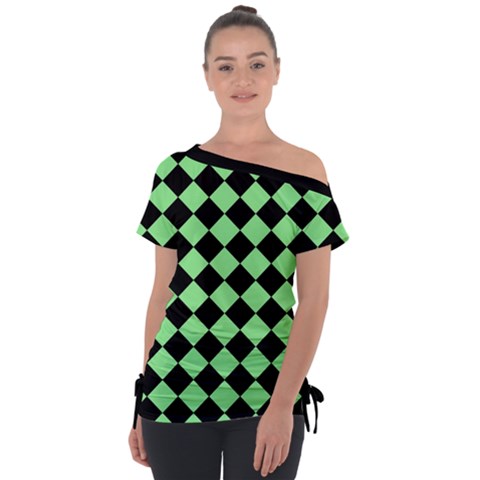 Block Fiesta Black And Mint Green Tie-up Tee by FashionBoulevard