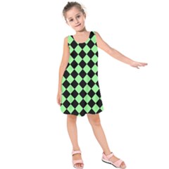 Block Fiesta Black And Mint Green Kids  Sleeveless Dress