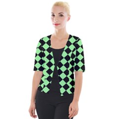 Block Fiesta Black And Mint Green Cropped Button Cardigan