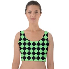 Block Fiesta Black And Mint Green Velvet Crop Top