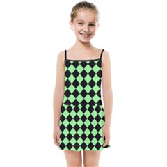 Block Fiesta Black And Mint Green Kids  Summer Sun Dress