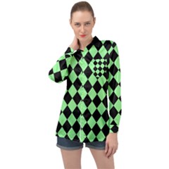 Block Fiesta Black And Mint Green Long Sleeve Satin Shirt