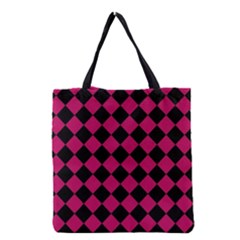 Block Fiesta Black And Peacock Pink Grocery Tote Bag by FashionBoulevard