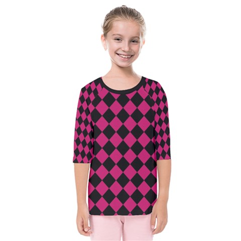 Block Fiesta Black And Peacock Pink Kids  Quarter Sleeve Raglan Tee by FashionBoulevard