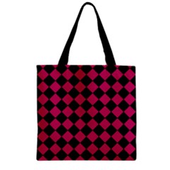 Block Fiesta Black And Peacock Pink Zipper Grocery Tote Bag by FashionBoulevard