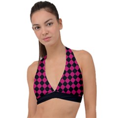 Block Fiesta Black And Peacock Pink Halter Plunge Bikini Top by FashionBoulevard