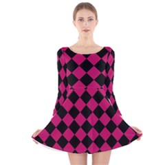 Block Fiesta Black And Peacock Pink Long Sleeve Velvet Skater Dress by FashionBoulevard