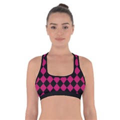 Block Fiesta Black And Peacock Pink Cross Back Sports Bra by FashionBoulevard