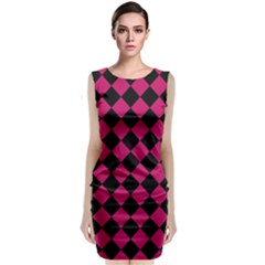 Block Fiesta Black And Peacock Pink Sleeveless Velvet Midi Dress by FashionBoulevard