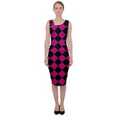 Block Fiesta Black And Peacock Pink Sleeveless Pencil Dress by FashionBoulevard