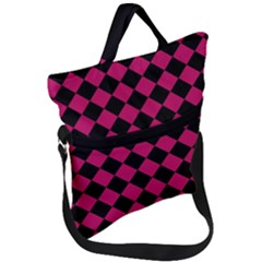 Block Fiesta Black And Peacock Pink Fold Over Handle Tote Bag by FashionBoulevard