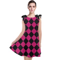 Block Fiesta Black And Peacock Pink Tie Up Tunic Dress by FashionBoulevard