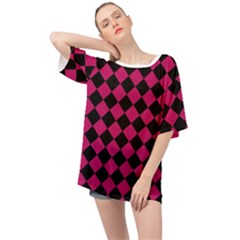 Block Fiesta Black And Peacock Pink Oversized Chiffon Top by FashionBoulevard