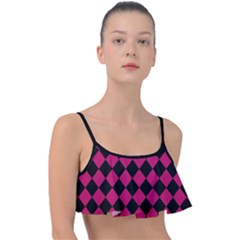 Block Fiesta Black And Peacock Pink Frill Bikini Top