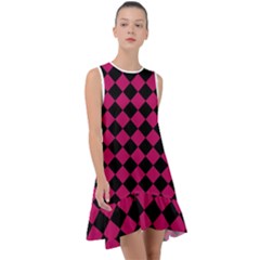 Block Fiesta Black And Peacock Pink Frill Swing Dress by FashionBoulevard