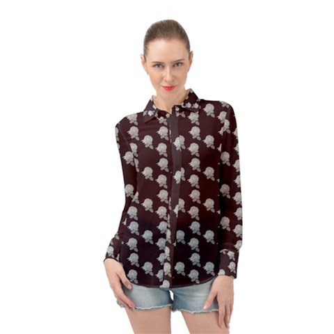 White Rose In Maroon Long Sleeve Chiffon Shirt by snowwhitegirl