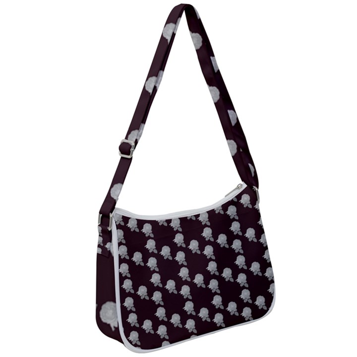 White Rose In Maroon Zip Up Shoulder Bag