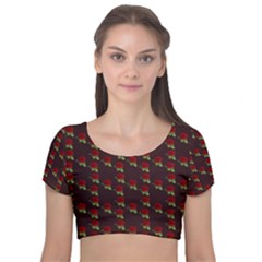 Rose Maroon Velvet Short Sleeve Crop Top  by snowwhitegirl