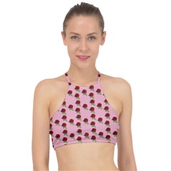 Rose In Pink Racer Front Bikini Top