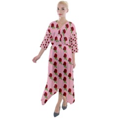 Rose In Pink Quarter Sleeve Wrap Front Maxi Dress