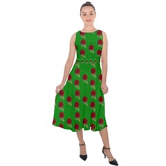 Rose In Green Midi Tie-back Chiffon Dress by snowwhitegirl