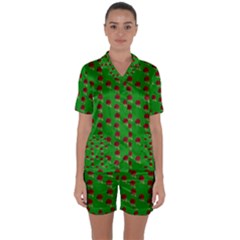 Rose In Green Satin Short Sleeve Pyjamas Set by snowwhitegirl