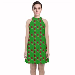 Rose In Green Velvet Halter Neckline Dress  by snowwhitegirl