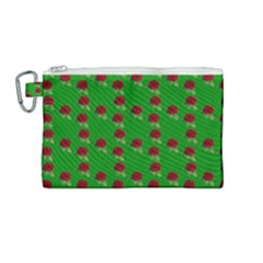 Rose In Green Canvas Cosmetic Bag (medium)