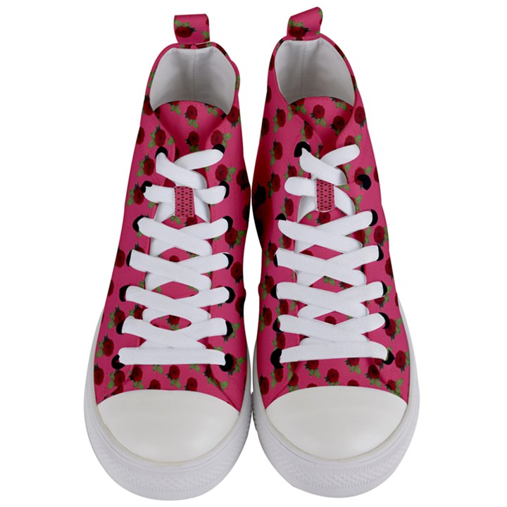 Rose In Mexican Pink Women s Mid-Top Canvas Sneakers