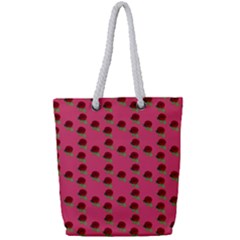 Rose In Mexican Pink Full Print Rope Handle Tote (Small)