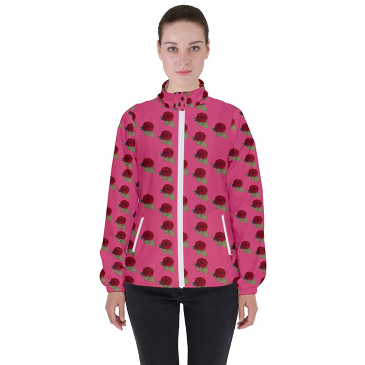 Rose In Mexican Pink Women s High Neck Windbreaker