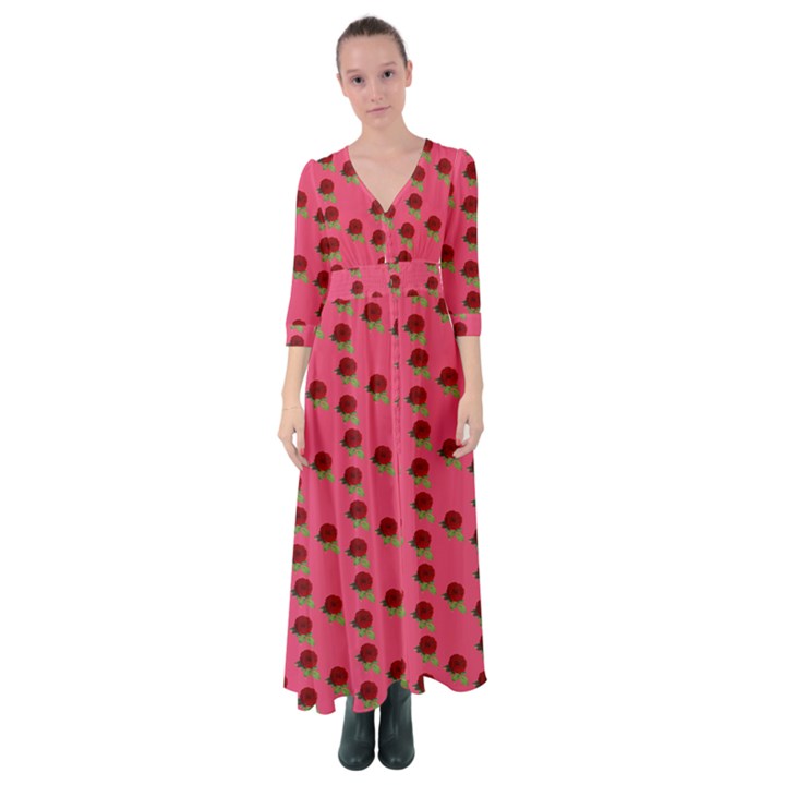 Rose In Mexican Pink Button Up Maxi Dress